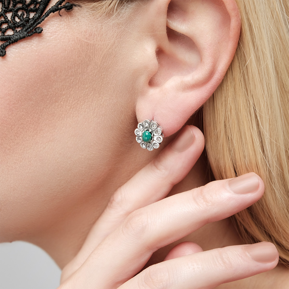 "Камелия" серьги в серебряном покрытии из коллекции "Самоцветы" от Jenavi с английским замком