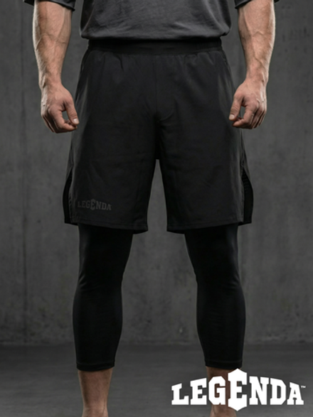 Шорты тренировочные двойные LEGENDA Gym Tigh черные