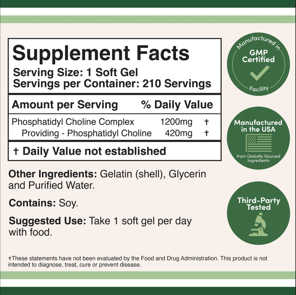 Double Wood Supplements - Phosphatidylcholine Complex - 210 x 1200 mg softgels