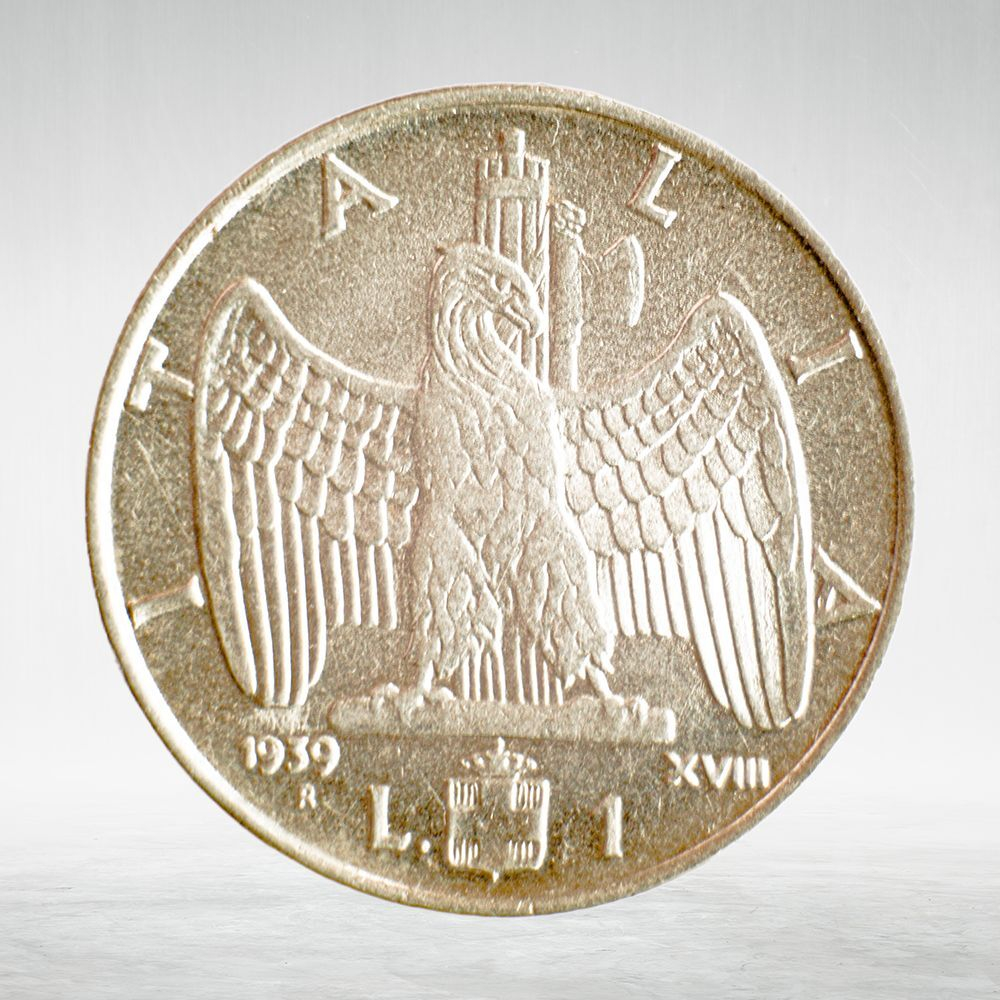 Italy 1 Lira 1939 R "Victor Emmanuel III - Eagle and Fasces", AU