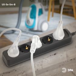 Удлинитель электрический ЭРА UX-5e-5m-B с заземлением 5 розеток 5 м ПВС 3х0,75мм2 10А черный | Бытовые удлинители