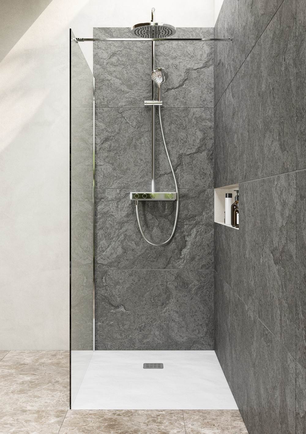 Перегородка Roca Metropolis Walk-In 1200x2000 мм, профиль хром, стекло прозрачное ZRU9307679