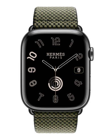 Apple Watch Hermès 45mm Space Black Stainless Steel Case with Vert/Noir Toile H Single Tour