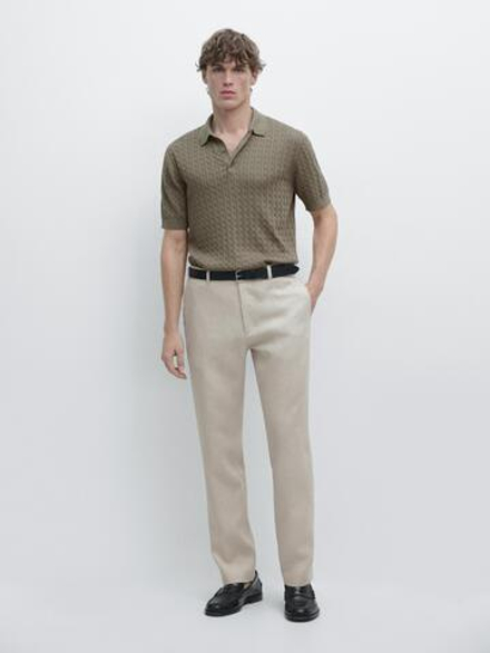 Massimo Dutti Зауженные льняные брюки, бежевый