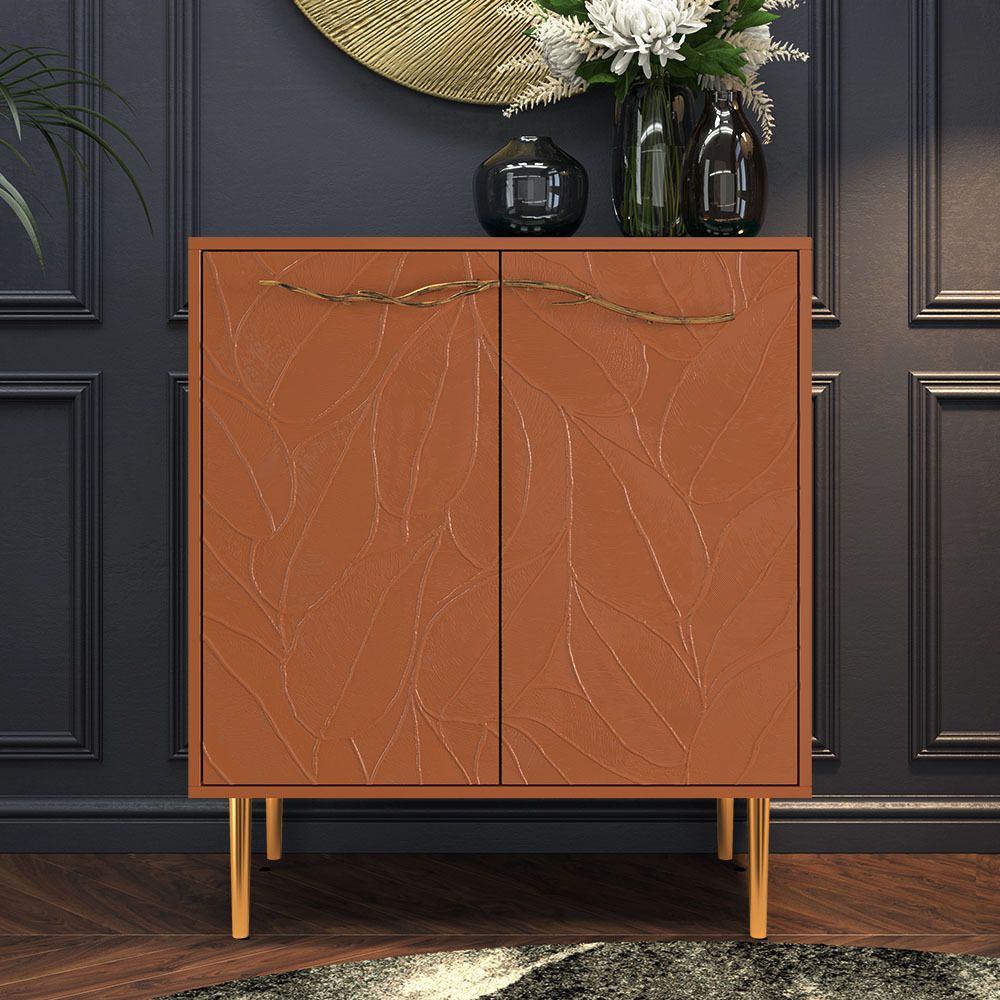 Комод Арт Колор leaves Стайл Голд с 2 полками Томленый оранжевый