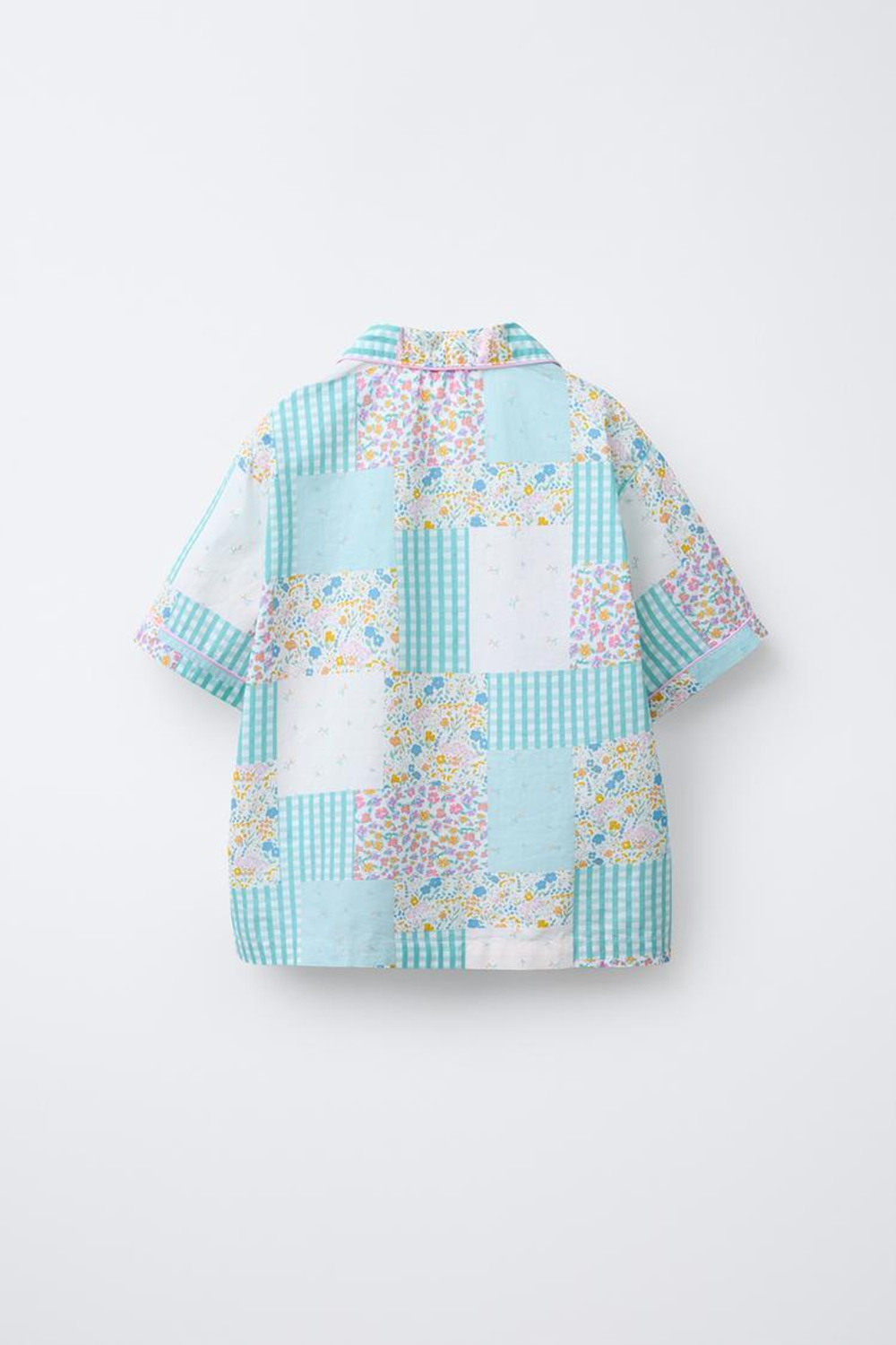 ZARA ПИЖАМА С РУБАШКОЙ И ШОРТАМИ-БЕРМУДАМИ В СТИЛЕ ПЭЧВОРК, ЭКРЮ