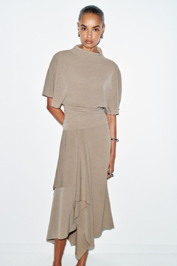 ZARA ТОП С ВОРОТНИКОМ-СТОЙКОЙ, ПЕСОЧНЫЙ