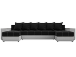 Диван П-образный Дубай полки слева, Черный\Белый, Микровельвет\Экокожа, 31514