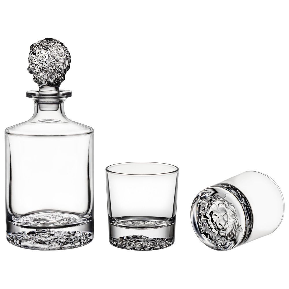 НАБОР ДЛЯ ВИСКИ "LION": ШТОФ + ДВА СТАКАНА, 850 МЛ/310 МЛ