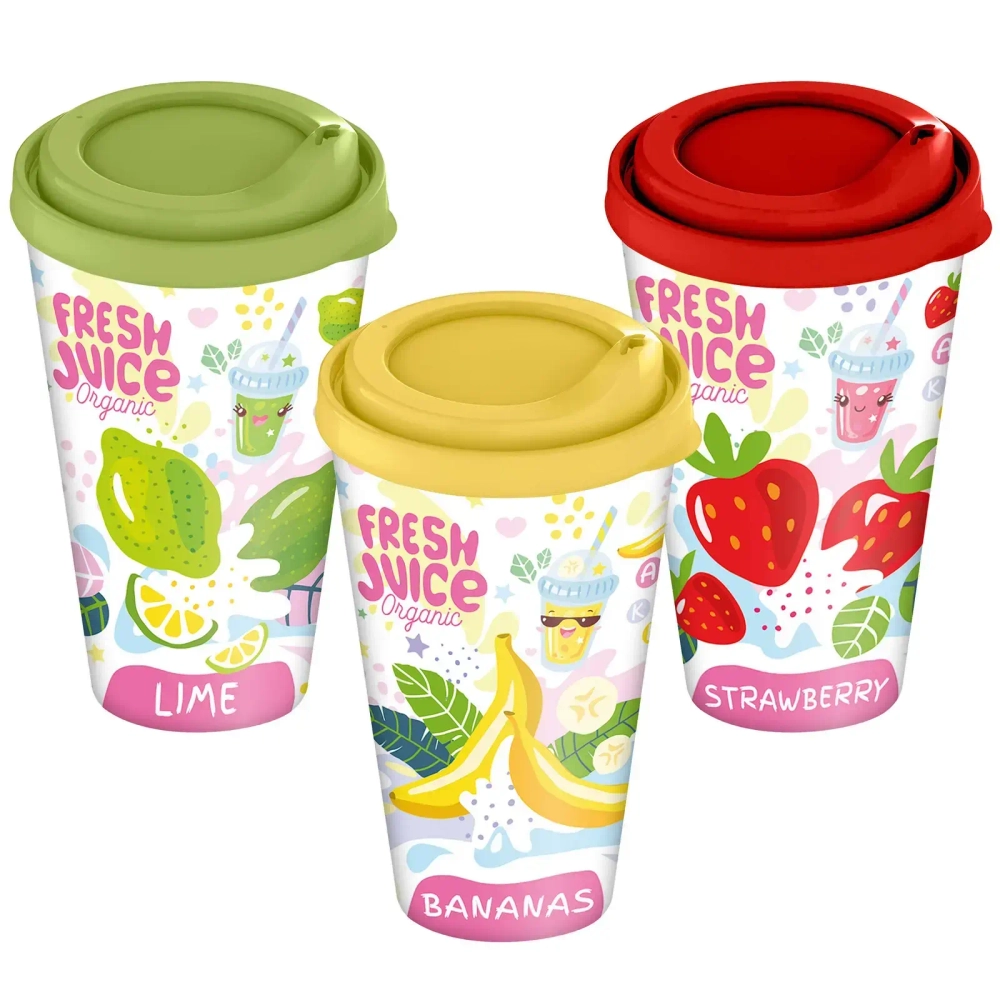 Стакан с крышкой 550мл с декором «Fresh Juice» (микс)