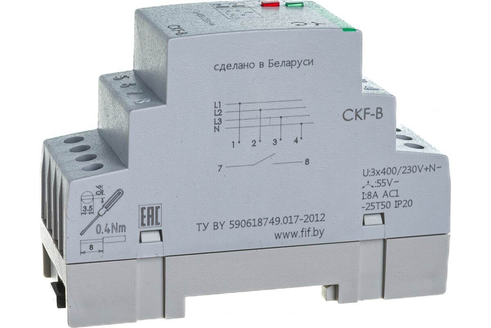 Реле контроля наличия, асимметрии и чередования фаз CKF-B 3х400/230В+N 2А 1Z задержка отключения 3-5с