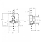 Встраиваемый термостатический смеситель для душа на 2 выхода ODISEA 398722SOC золото