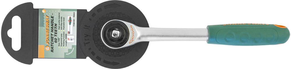 R6602 Рукоятка трещоточная ротационная со сквозным приводом 1/4"DR, 60 зубцов, 180 мм