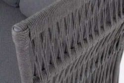 "Лугано" диван 3-местный плетеный из роупа, каркас алюминий темно-серый (RAL7024) муар, роуп темно-серый круглый, ткань темно-серая YB25-0027