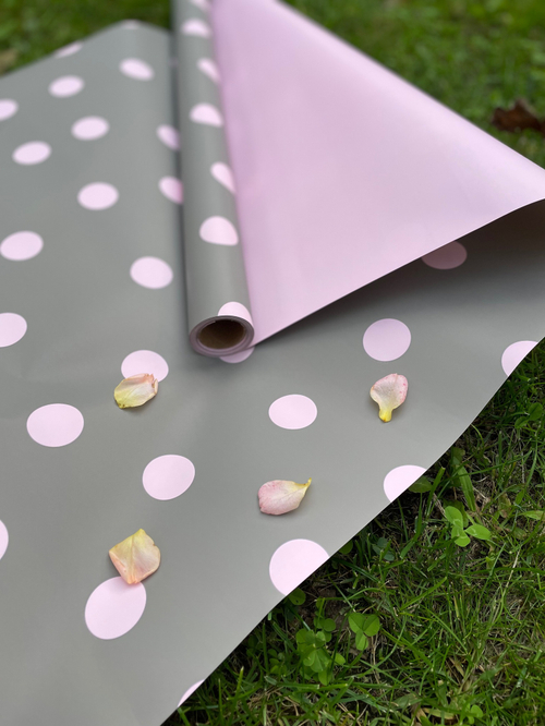 Пленка матовая "Горошек" Бежево-серая/Розовая