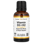 California Gold Nutrition, витамины D3 и K2 в форме MK-4, 25 мкг (1000 МЕ), 30 мл (1 жидк. унция)