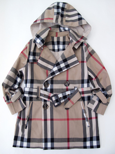 Плащ детский в клетку с капюшоном и поясом