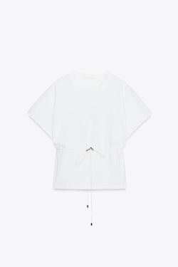 ZARA ФУТБОЛКА ИЗ ПЛОТНОГО ХЛОПКА, БЕЛЫЙ