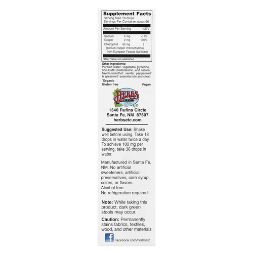 Herbs Etc., ChlorOxygen®, концентрат хлорофилла, без спирта, мята, 30 мл (1 жидк. Унция)