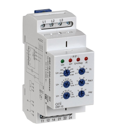 Реле контроля фаз ORF-10 3 фазы 2 контакта 220-460В AC ONI