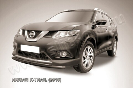 Защита переднего бампера Nissan X-Trail (2013-2023) d57+d42 короткая серебристая