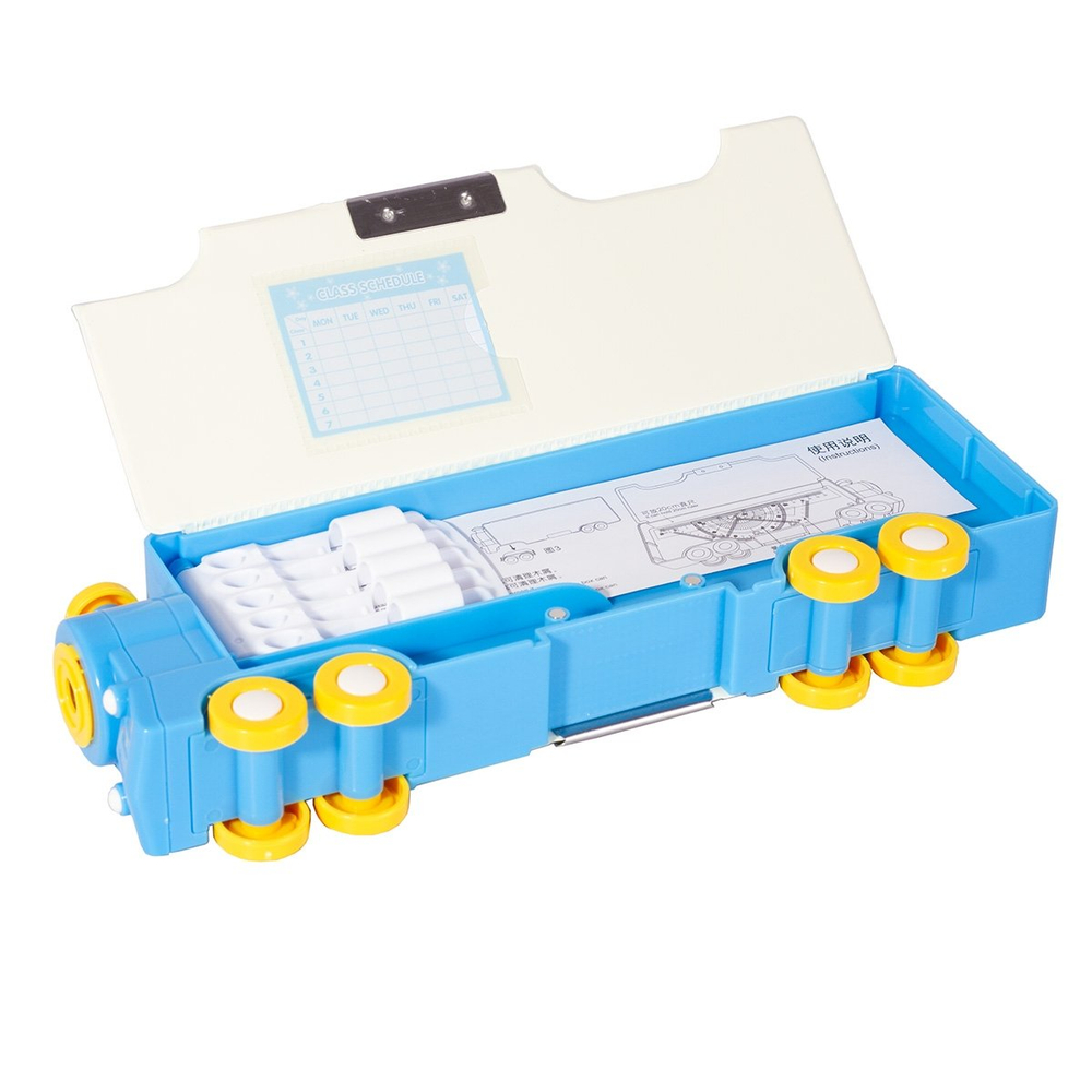 Пенал 2 отделения Alingar, форма - поезд, пластик, точилка, на магните, 70 х 240 мм, "Динозавр", голубой (динозаврики в поезде)