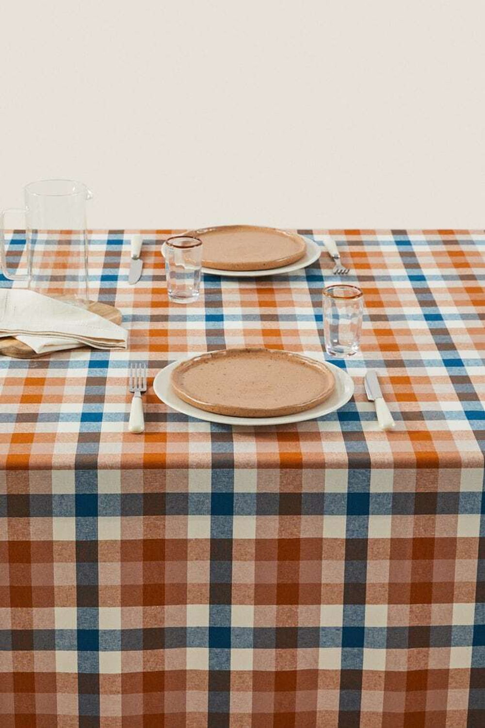 ZARA HOME СКАТЕРТЬ В КЛЕТКУ ИЗ СМЕСИ ХЛОПКА И ЛЬНА,  СИНИЙ/БЕЛЫЙ