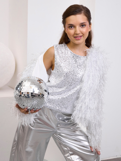 Костюм тройка брючный праздничный с пайетками для девочки металл серебро