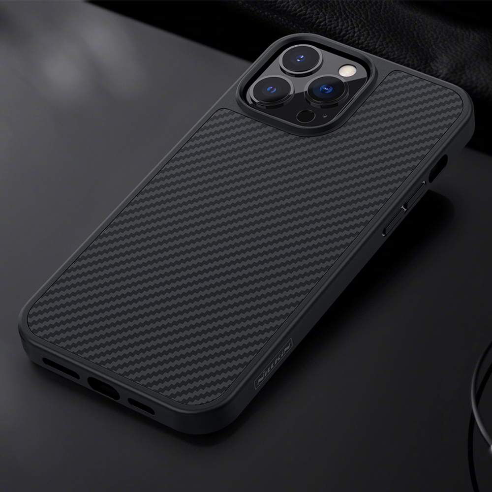 Чехол от Nillkin для смартфона iPhone 13 Pro, серия Synthetic Fiber (покрытие синтетический карбон)