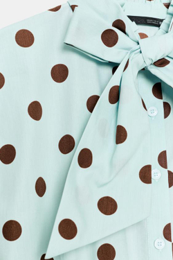 ZARA РУБАШКА В ГОРОШЕК С БАНТОМ И ПРОЙМОЙ, КОРИЧНЕВО-СИНИЙ