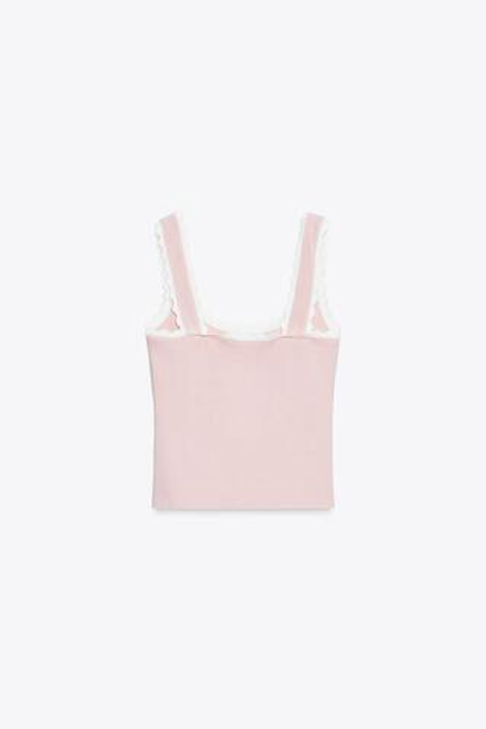 ZARA ЭЛАСТИЧНЫЙ ТОП С ЖЕМЧУГОМ, РОЗОВЫЙ