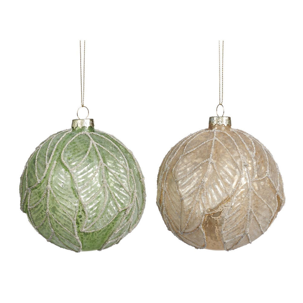 Набор елочных шаров с листиками 10см Goodwill M&G зеленый/цвет шампань