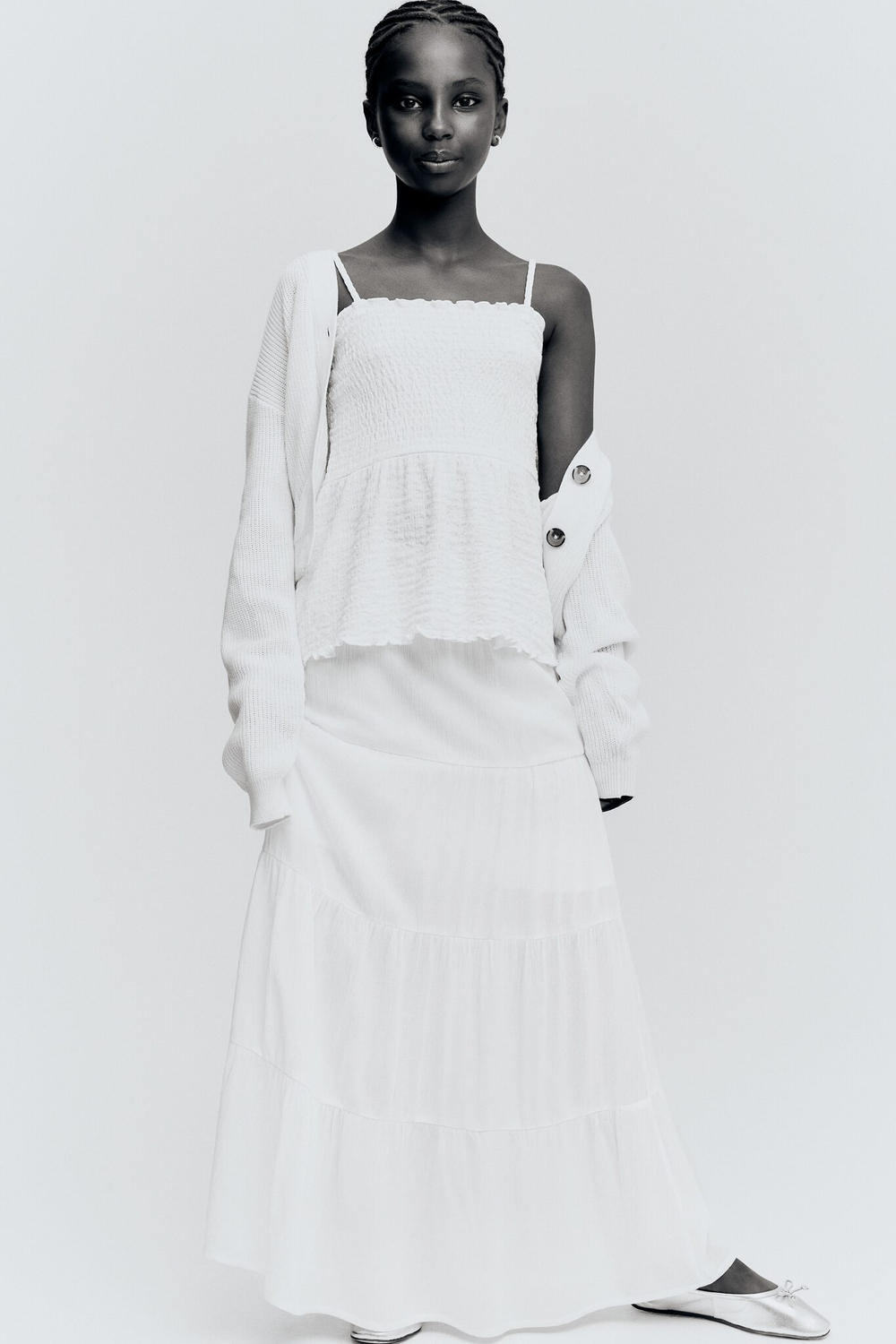 H&M Топ на бретелях со сборками, белый