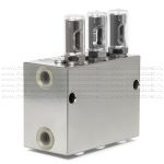 VSG6-KR - Питатель для двухлинейных систем смазки с рабочим давлением 400 бар, количество выходов 6, максимальная доза 2,3 мл/цикл, с регулятором и индикатором