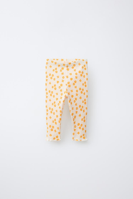 ZARA ЛЕГИНСЫ В РУБЧИК С ЦВЕТОЧНЫМ ПРИНТОМ, ЭКРЮ/ЖЕЛТЫЙ