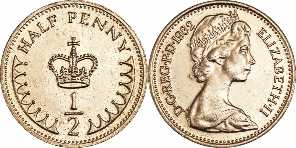 Великобритания 1/2 пенни, 1982 Королева Елизавета II UNC