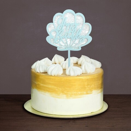 Топпер "Happy Birthday, Ракушка" голубая 9*11 см