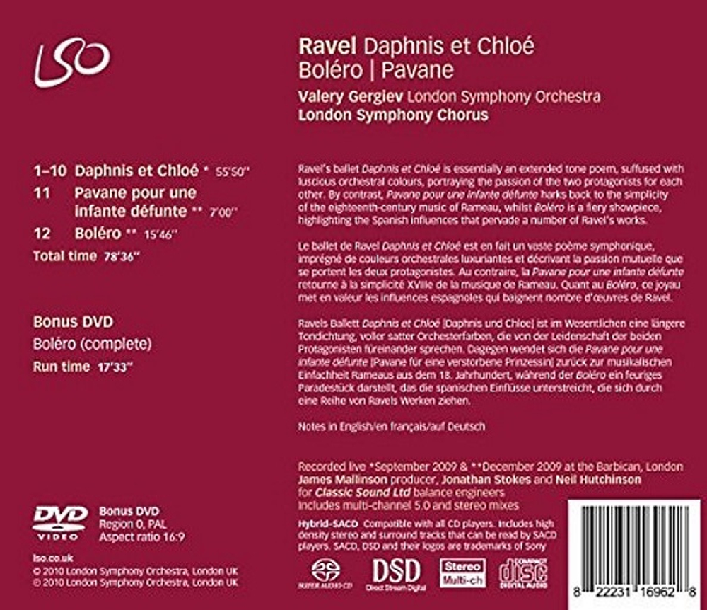 London Symphony Orchestra, London Symphony Chorus, Valery Gergiev / Ravel: Daphnis & Chloe, Bolero, Pavane (SACD+DVD)