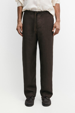 Massimo Dutti Льняные брюки с эффект потертости, охра