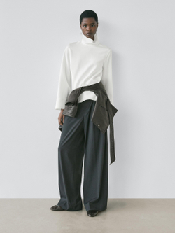 Massimo Dutti Брюки из шерстяной смеси со складками, темно-синий