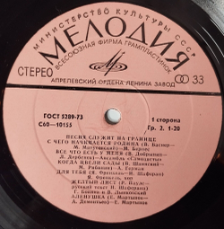 Винтажная виниловая пластинка LP Сборник Песня Служит На Границе (СССР 1978) (Герман, Песняры, Бернес)