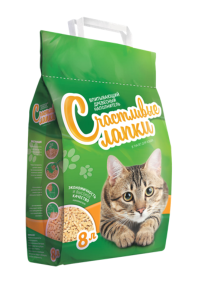 Кошач. наполнитель Счастливые лапки древесный 8л 3кг.