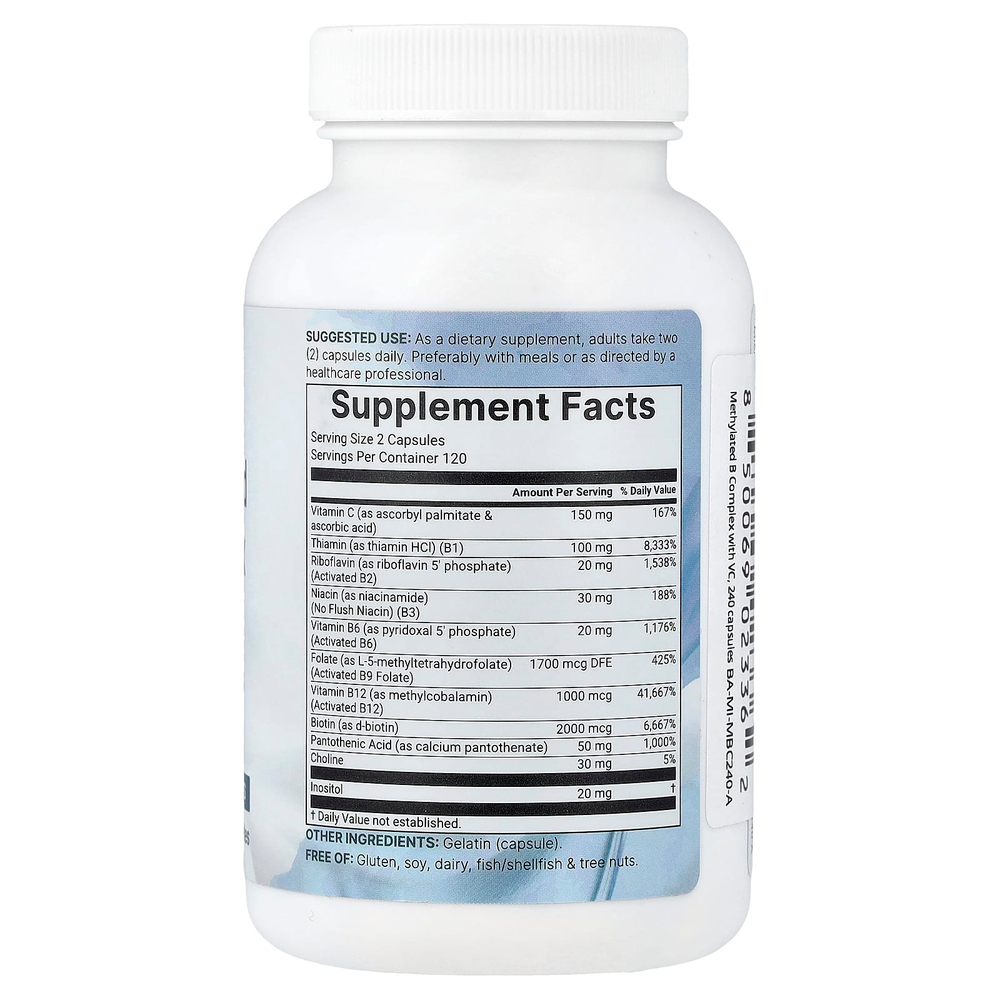 Micro Ingredients, комплекс чистых метилированных витаминов группы B с витамином C, 240 капсул
