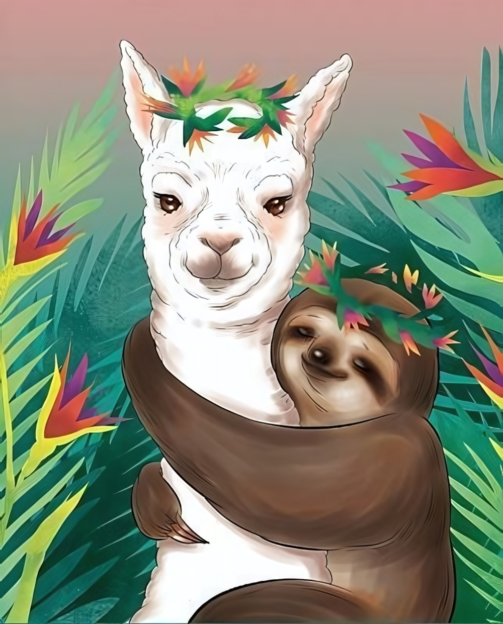 Алмазная мозаика 30*40см "Лама и ленивец" (Арт. ASG030)