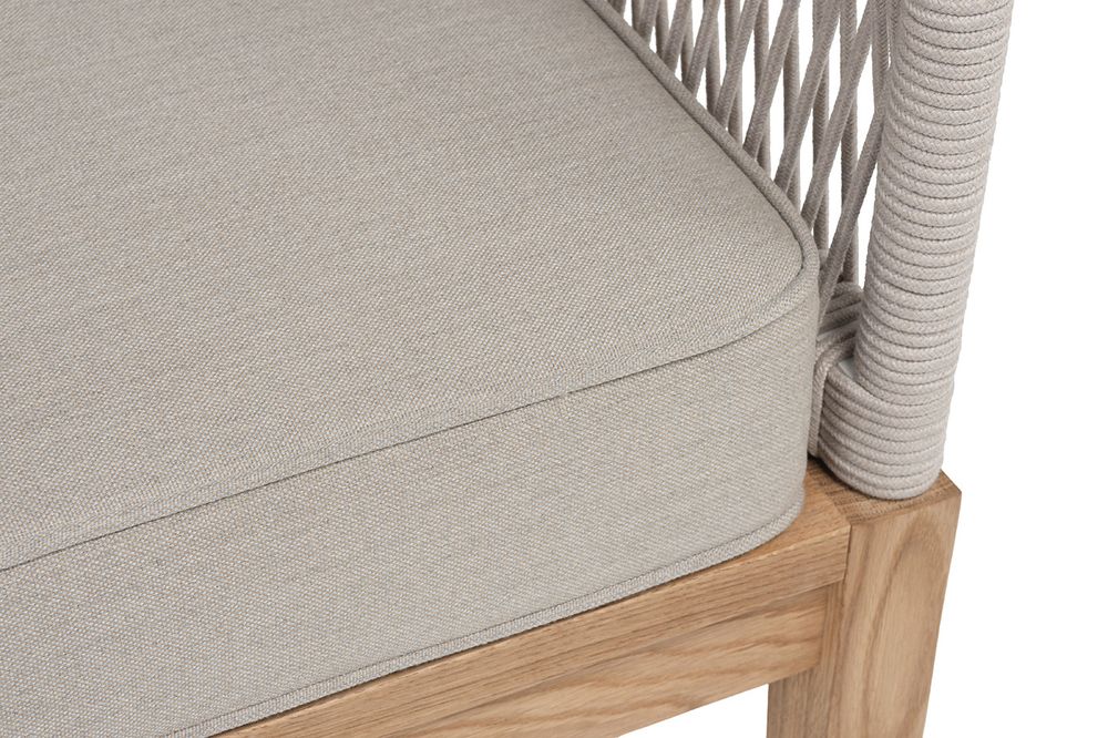 "Канны" диван 2-местный плетеный из роупа, основание дуб, роуп бежевый круглый, ткань бежевая 15052