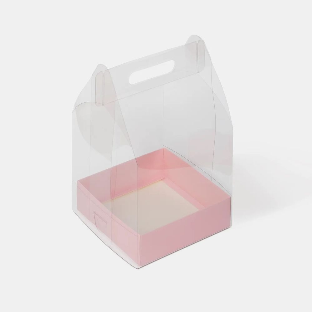 Переноска пластиковая 180*180*240 мм с коробкой (розовый)