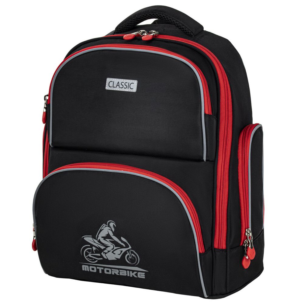 Рюкзак BRAUBERG CLASSIC, легкий каркас, премиум материал, "Motorbike", черный, 270583
