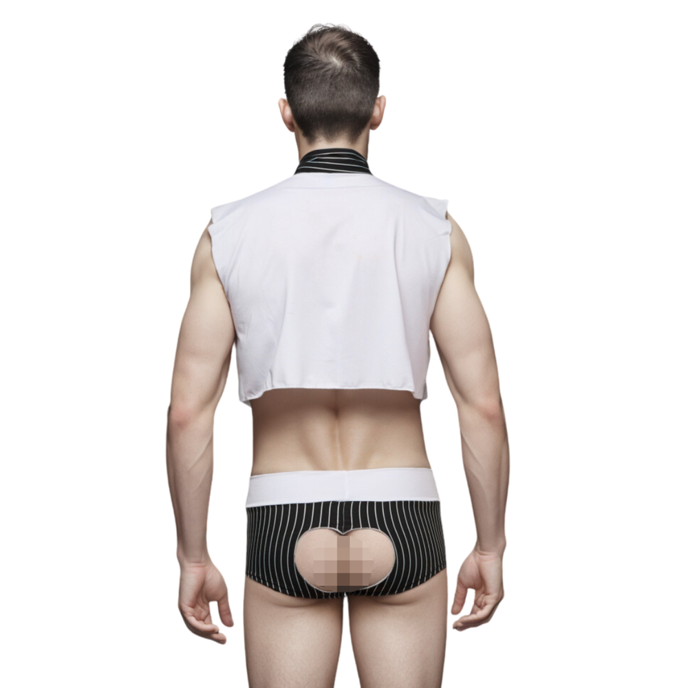 Мужской костюм "Синдбад" 3 в 1: черные хипсы с вырезом, жилетка и галстук LaBlinque LB15737