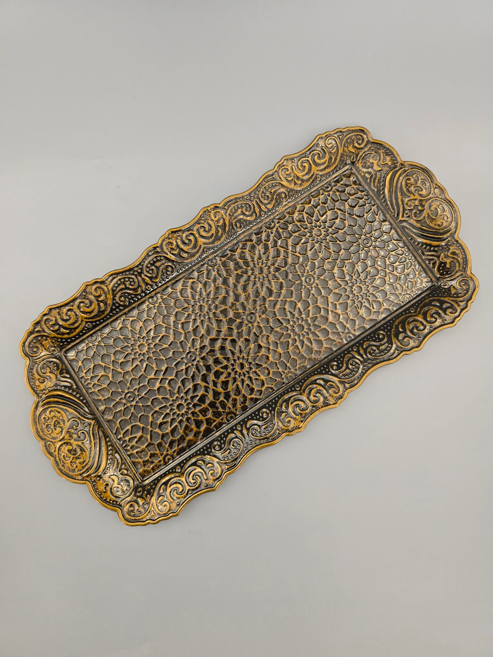 Поднос прямоугольный декоративный 35*18 "Цветок" металлический /ACAR. Турция (серебристый)