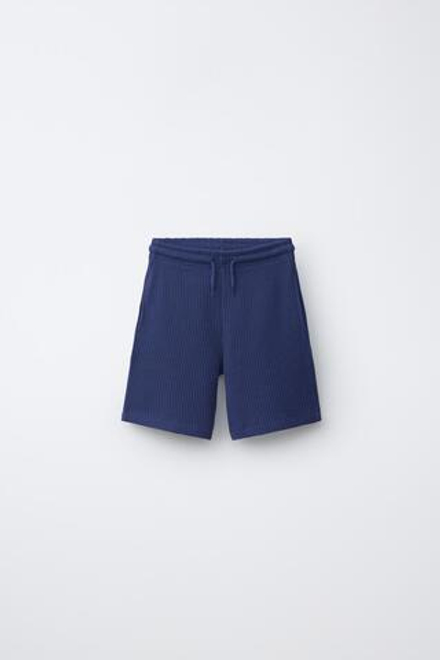 ZARA ВАФЕЛЬНЫЕ ШОРТЫ-БЕРМУДЫ, ЯРКО-СИНИЙ